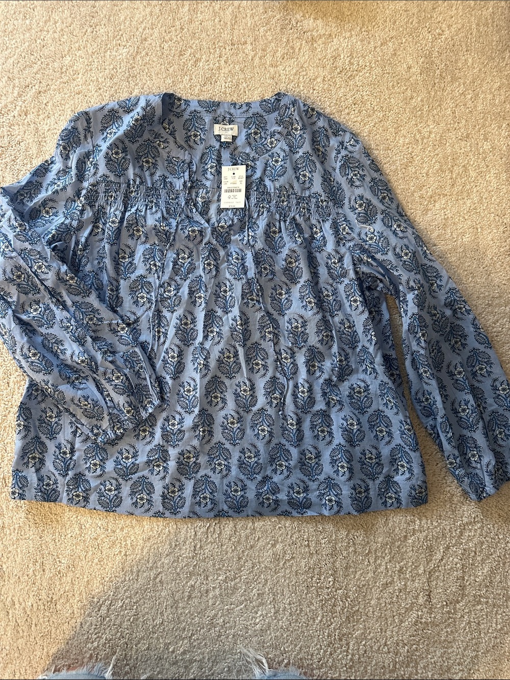 J. Crew Light Blue Floral Pintuck Top